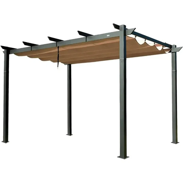 Aluminum Retractable Pergola with Weather-Resistant Canopy, Beige