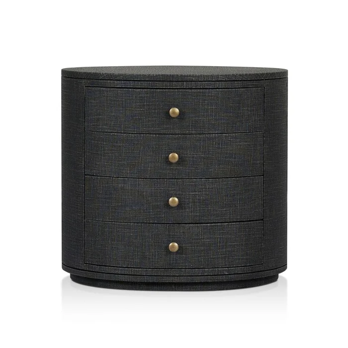 Amelia Oval Nightstand – Black Linen