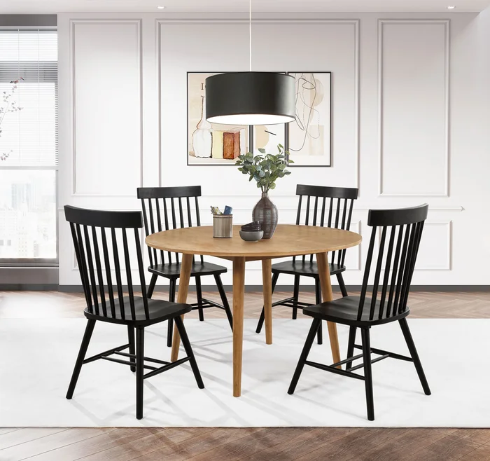 Andrews 5-piece Round Dining Table Set Light Ash and Black