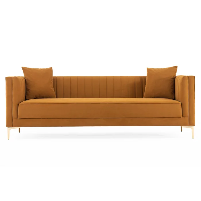 Angelina Sofa 91″ (Cognac Velvet)