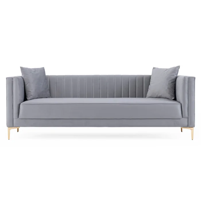 Angelina Sofa 91″ (Light Grey Velvet)