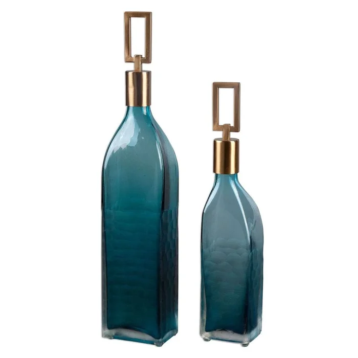 Annabella Teal Glass Bottles, S/2