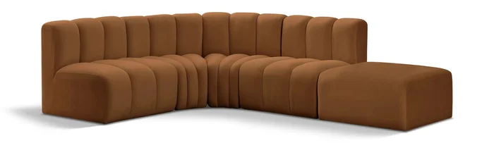 Arc – Velvet 5 Piece Corner Modular Sofa – Saddle