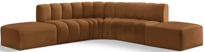 Arc – Velvet 6 Piece Corner Modular Sofa – Saddle