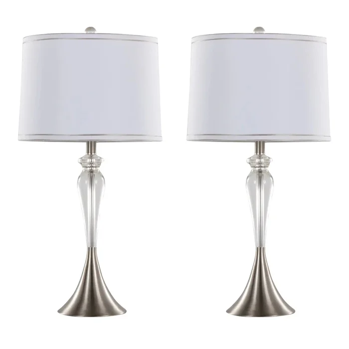 Ashland – Contemporary Crystal Table Lamp (Set of 2) – Clear Crystal / Nickel / White