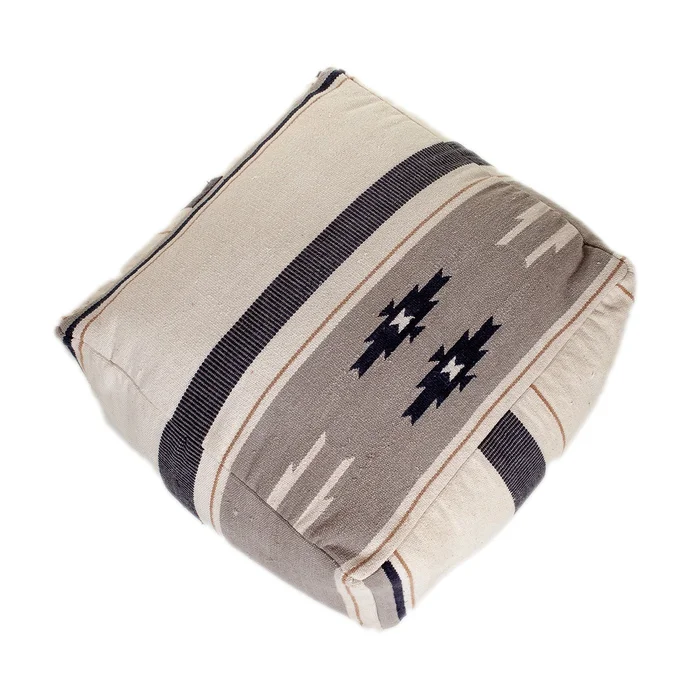 Aztec Gray Navy and Beige Pouf By Homeroots