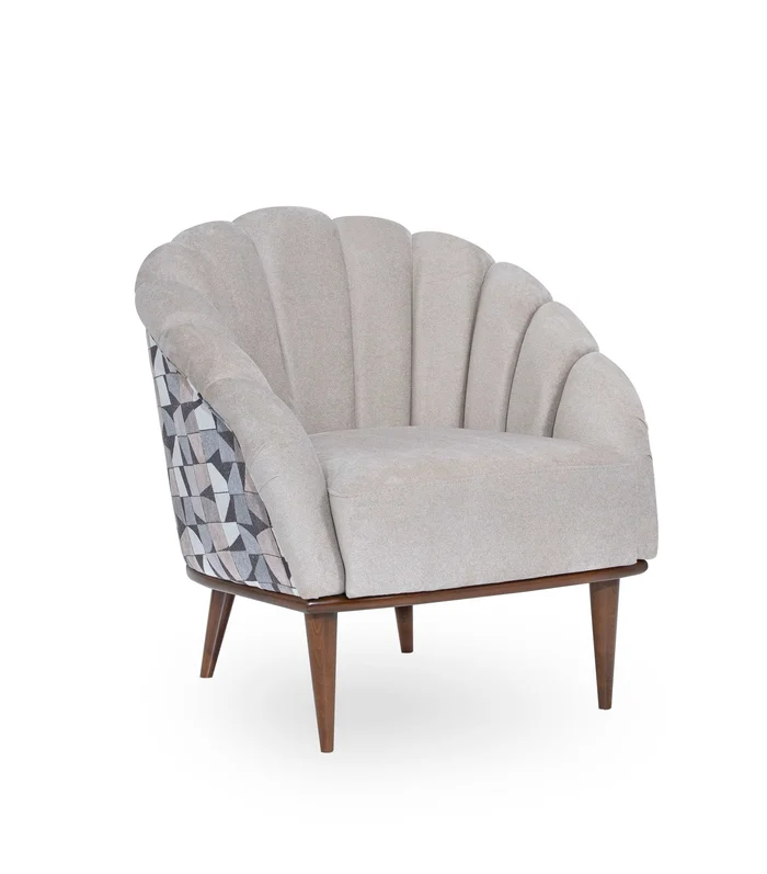 Balboa – Chenille Accent Chair – Beach Gray/Warm Walnut