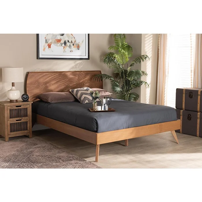Baxton Studio Aimi Mid-Century Modern Walnut Brown Finished Wood King Size Platform Bed – Walnut Brown