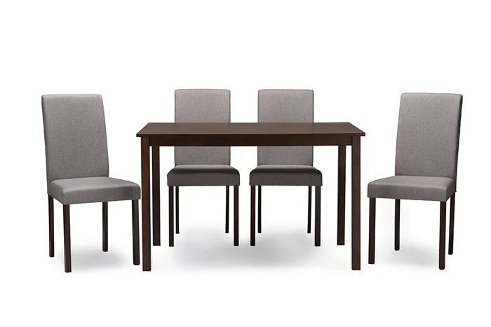 Baxton Studio Andrew Contemporary Espresso Wood Grey Fabric 5PC Dining Set – Dark Brown , Grey
