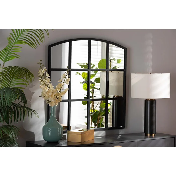 Baxton Studio Barrington Modern and Contemporary Black Finished Metal Accent Wall Mirror – Black