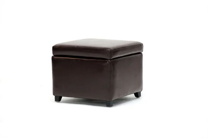 Baxton Studio Dark Brown Faux Leather Small Storage Cube Ottoman