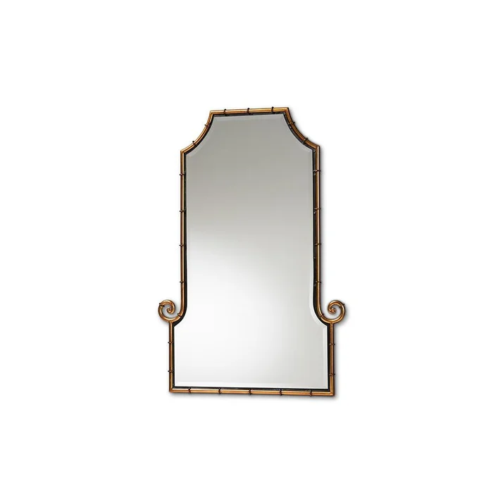 Baxton Studio Layan Glamourous Hollywood Regency Style Gold Finished Metal Bamboo Inspired Accent Wall Mirror – Gold