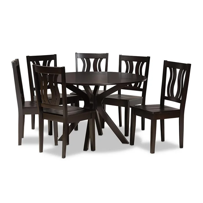 Baxton Studio Mare Modern and Contemporary Transitional Dark Brown Finished Wood 7-Piece Dining Set – Dark Brown