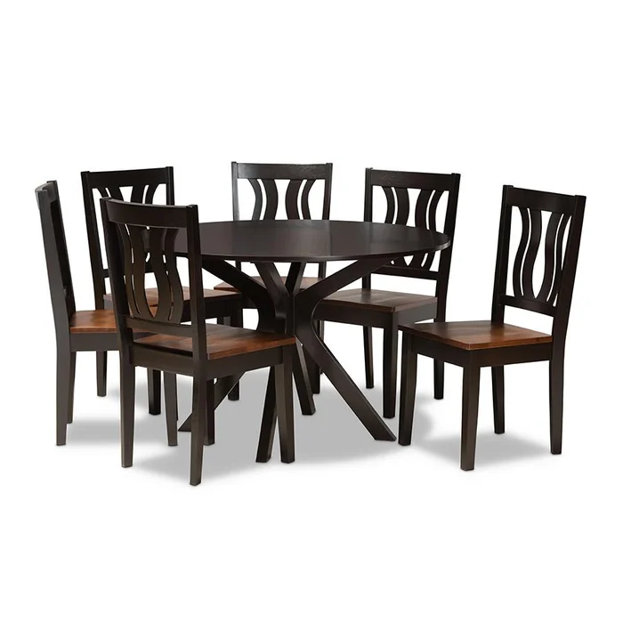 Baxton Studio Mare Modern and Contemporary Transitional Two-Tone Dark Brown and Walnut Brown Finished Wood 7-Piece Dining Set – Dark Brown , Walnut Brown
