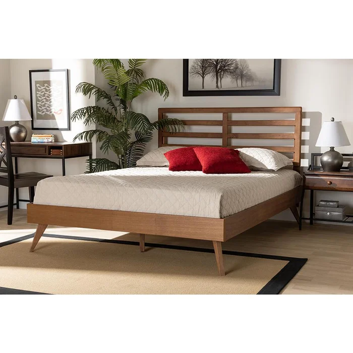 Baxton Studio Shiro Mid-Century Modern Ash Walnut Finished Wood Full Size Platform Bed – Ash Walnut