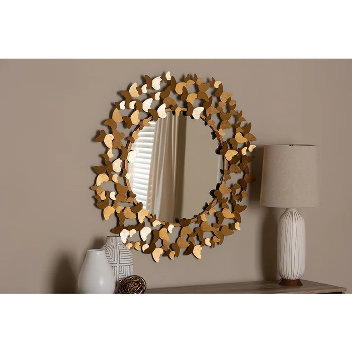Baxton Studio Soleil Modern and Contemporary Antique Gold Finished Butterfly Accent Wall Mirror – Antique Gold