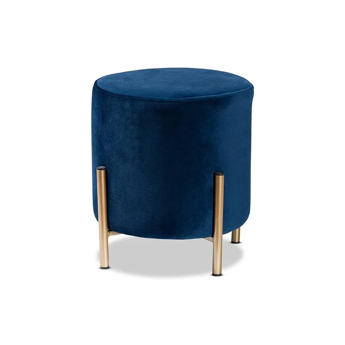 Baxton Studio Thurman Contemporary Glam and Luxe Navy Blue Velvet Fabric Upholstered and Gold Finished Metal Ottoman – Navy Blue, Gold