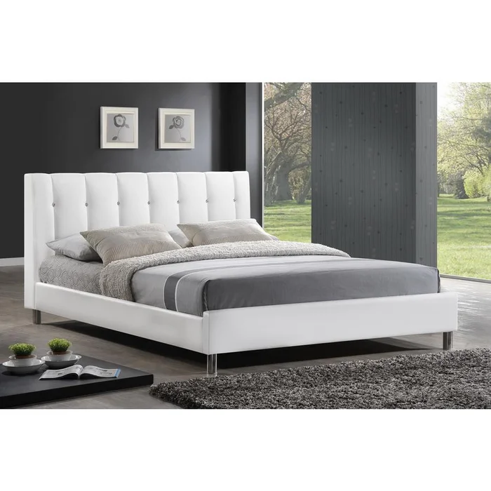 Baxton Studio Vino White Modern Bed with Upholstered Headboard – Full Size – White