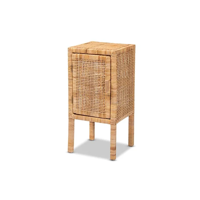 Baxton Studio Vivan Modern Bohemian Natural Brown Rattan 1-Door Nightstand – Natural Brown