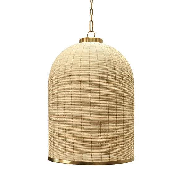 Bell Shaped Natural Rattan Pendant With Satin Brass Trim