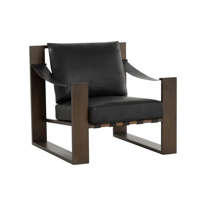 Berke Lounge Chair – Antique Bronze – Charcoal Black Leather