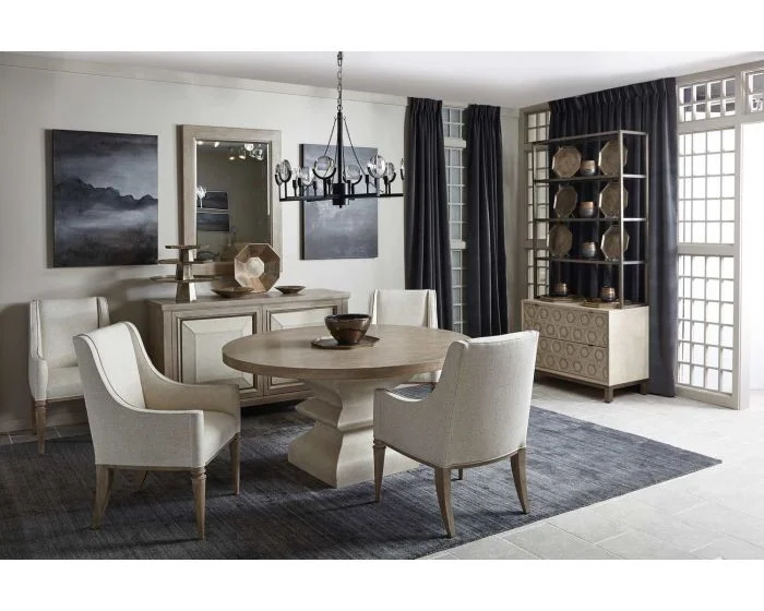Bernhardt Furniture Santa Barbara Round Dining Set in Sandstone & Textured Cameo