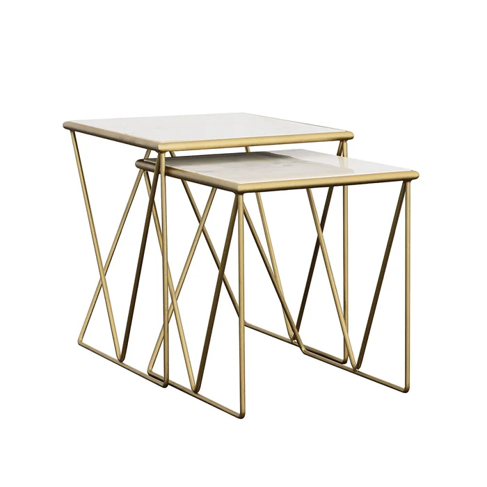 Bette Marble Top Nesting Table Set White and Gold