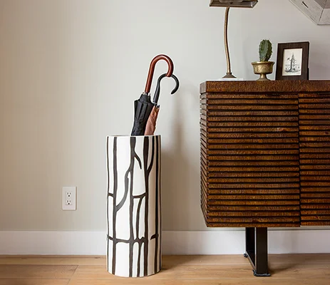 Biella White/Black Umbrella Stand 10″D x 24″H