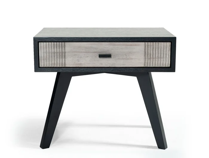 Black And Gray Contemporary Wooden Nightstand With Single Drawer By Ho