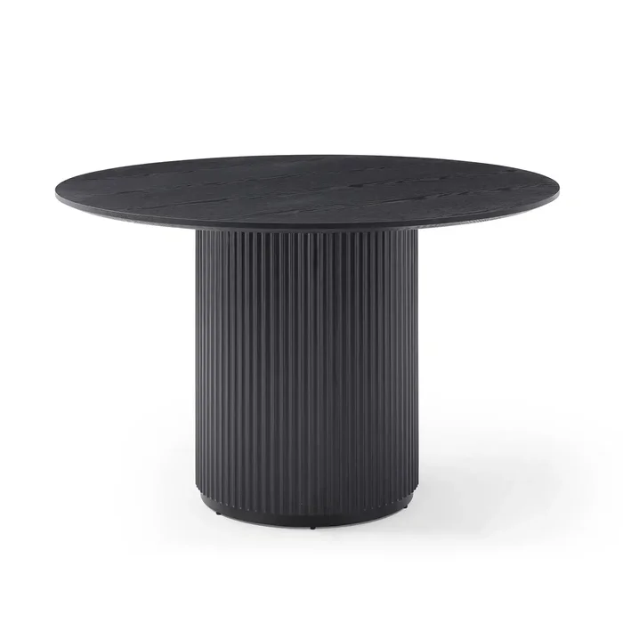 Black Round Dining Table, Handcrafted MDF Pedestal, 47.2″