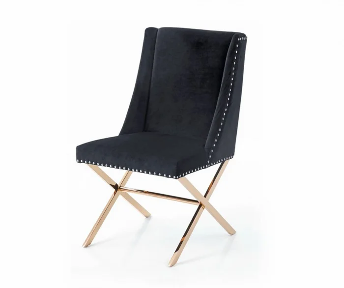 Black Velvet and Rose Gold Nailhead Modern Dining Chair By Homeroots
