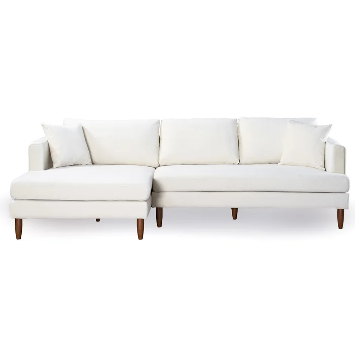 Blake L-Shaped Cream Velvet Sectional Sofa Left Facing