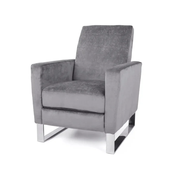 Bolt – Upholstered Recliner Chair With Stainless Steel Base – Gray / Chrome