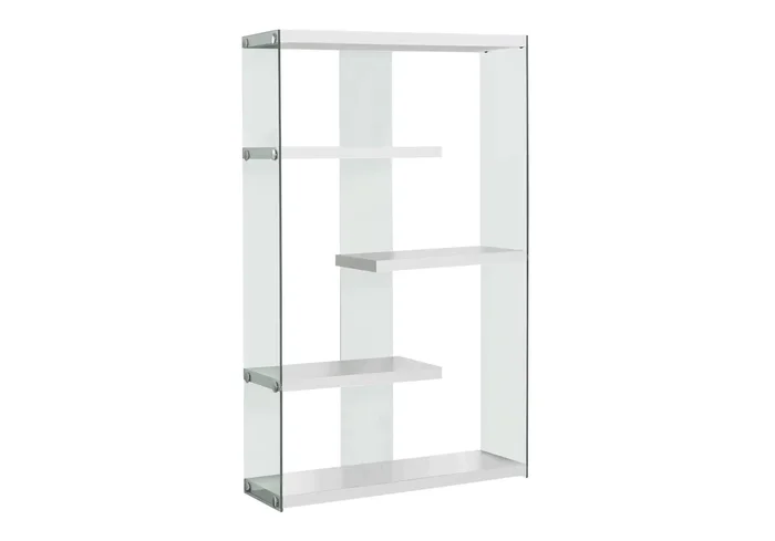 Bookshelf, Bookcase, Etagere, 5 Tier, Office, Glossy Contemporary & Modern – White