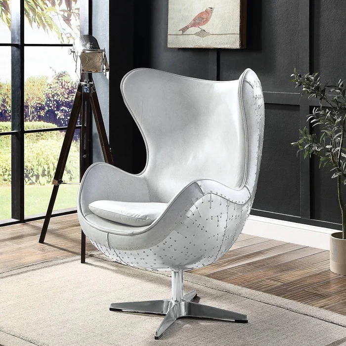 Brancaster Top Grain Leather Accent Egg Chair with High Back