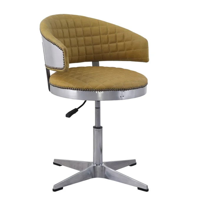 Brancaster Top Grain Leather Adjustable Swivel Stool with Tufted