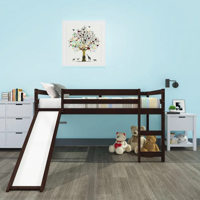 Brown Low Loft Bed With Slide By Homeroots