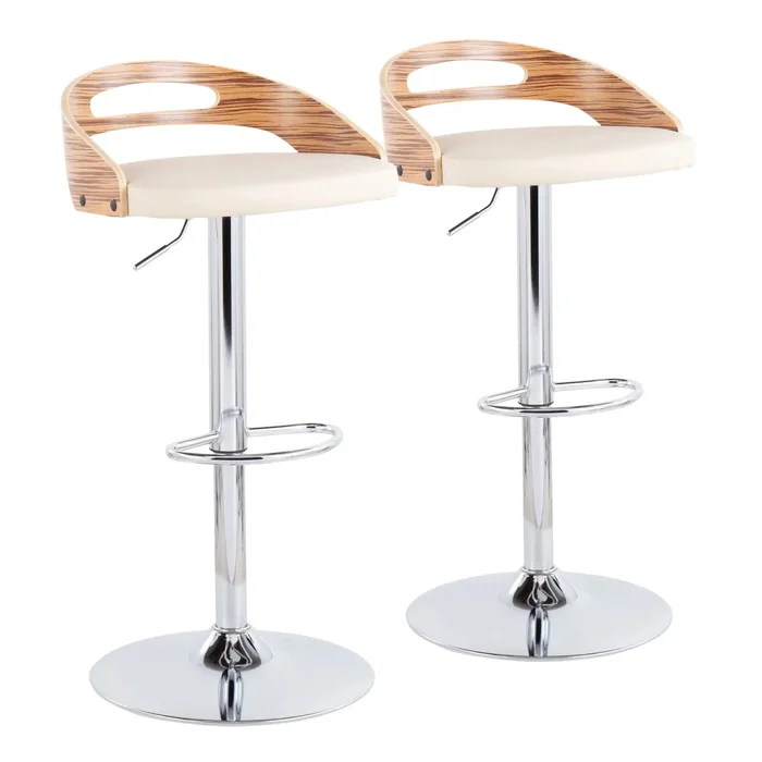 Cassis – Mid-Century Modern Adjustable Barstool With Swivel (Set of 2) – Chrome / Zebra / Cream