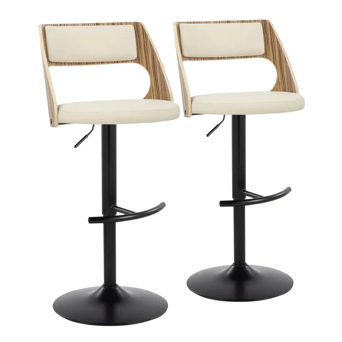 Cecina – Contemporary Adjustable Barstool With Swivel With Rounded T Footrest (Set of 2) – Black / Zebra / Cream