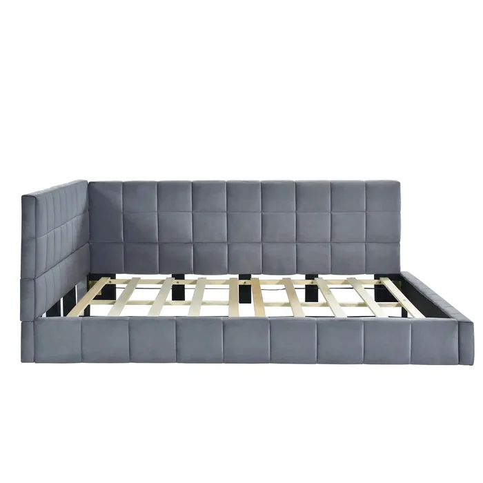 Classic Mid-Century Modern Full Size Upholstered Daybed/Sofa Bed Frame in Gray Velvet, Elegant Design