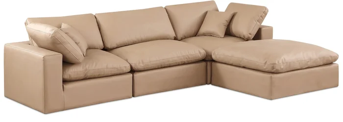 Comfy – 4 Piece Faux Leather Modular Sectional With Chaise – Tan