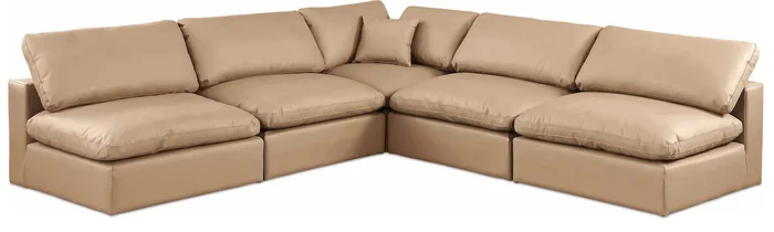Comfy – 5 Piece Faux Leather Modular Corner Armless Sectional – Tan