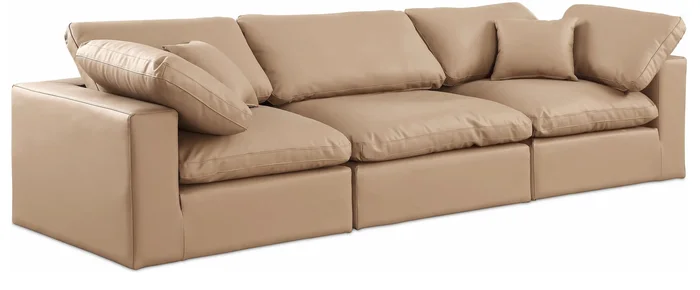 Comfy – Faux Leather Modular Sofa 3 Seats – Tan