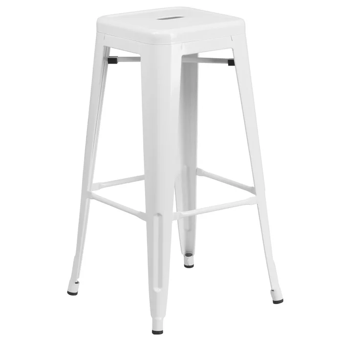 Commercial Grade 30″ High Backless White Metal Indoor-Outdoor Barstool With Square Seat By Flash Furniture – White