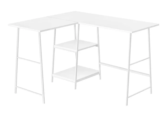 Computer Desk, Home Office, Corner, Storage Shelves, L Shape, Work, Laptop, Contemporary, Modern – White Base