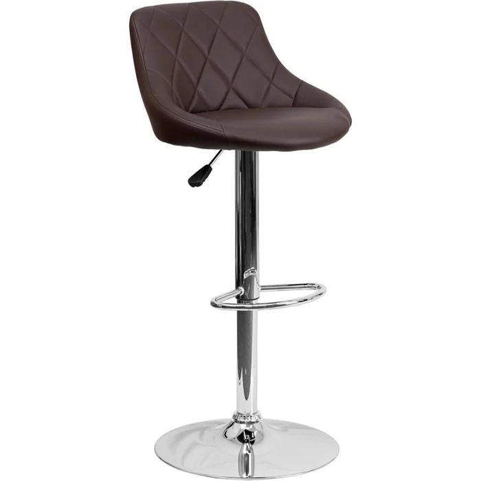 Contemporary Brown Vinyl Bucket Seat Adjustable Height Barstool With Diamond Pattern Back And Chrome Base By Flash Furniture – Brown