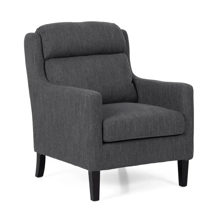 Contemporary Club Chair With Upholstered Fabric And Rubberwood Legs