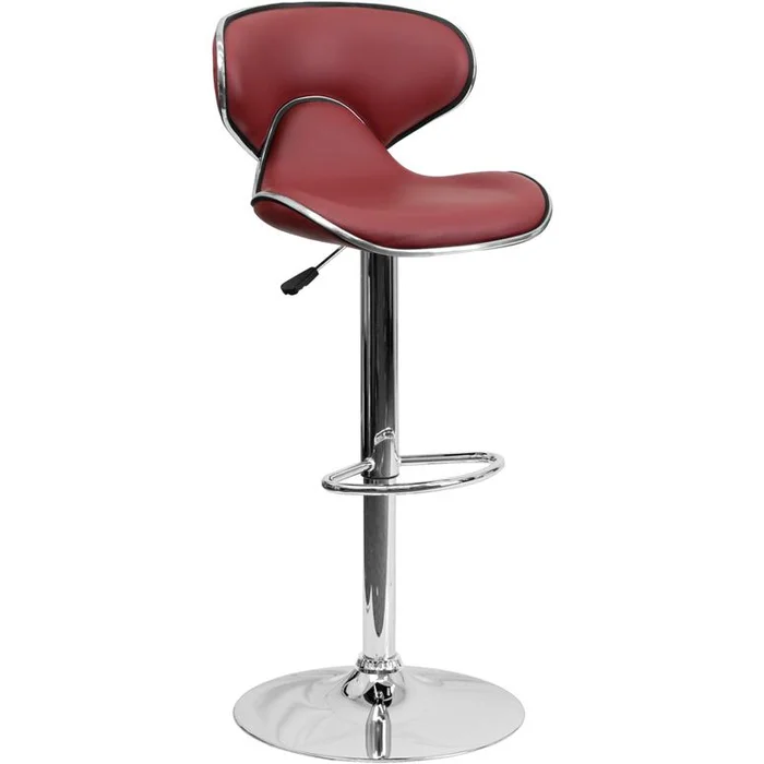 Contemporary Cozy Mid-Back Burgundy Vinyl Adjustable Height Barstool With Chrome Base By Flash Furniture – Burgundy