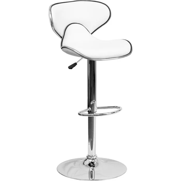 Contemporary Cozy Mid-Back White Vinyl Adjustable Height Barstool With Chrome Base By Flash Furniture – White