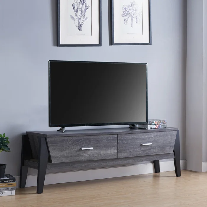 Contemporary Distressed Gray and Black TV Stand By Homeroots